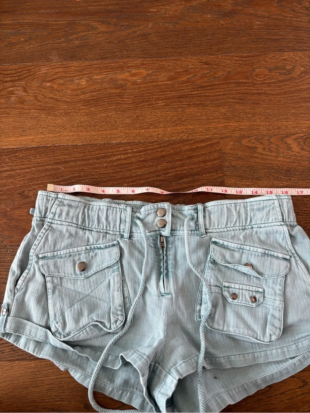 Free People Solid WAIMEA Slouchy Slate Blue Cargo Drawstring Shorts - Picture 11 of 13